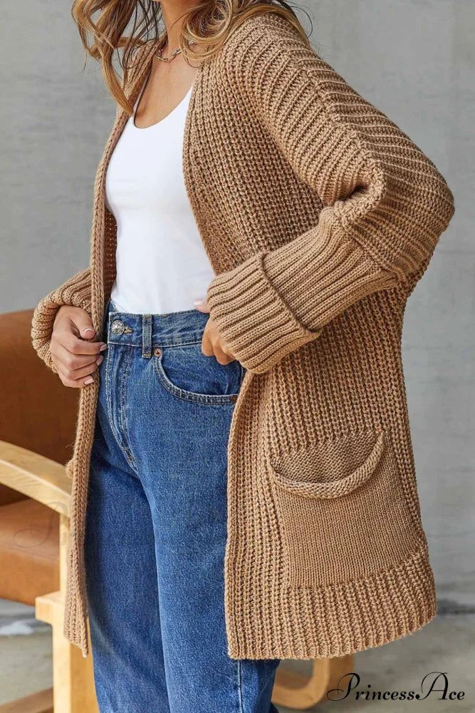 Long Open Front Cardigan Camel / M Cardigans