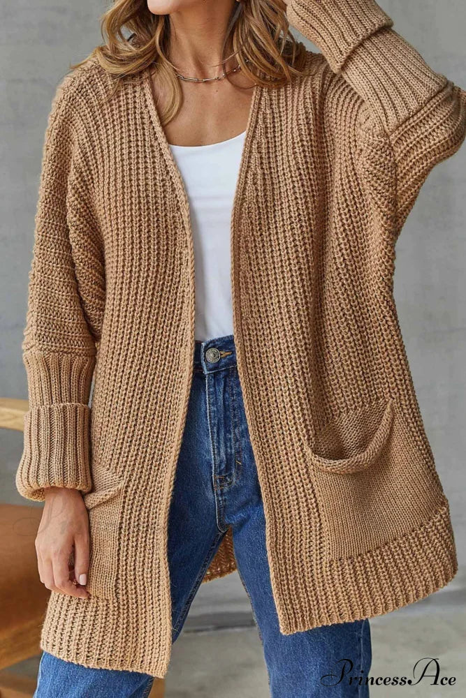 Long Open Front Cardigan Camel / S Cardigans