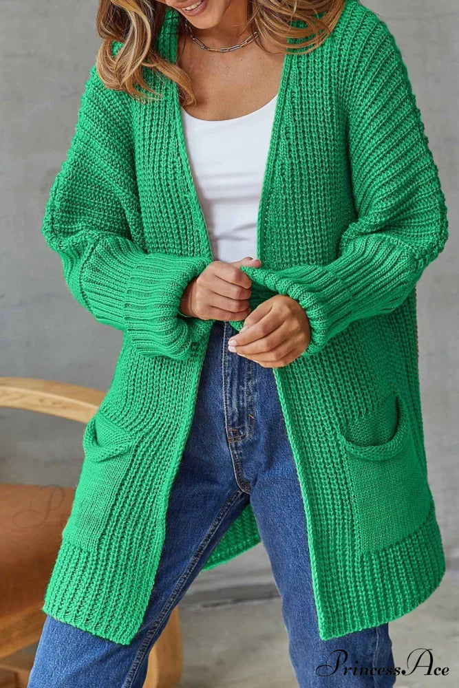 Long Open Front Cardigan Green / M Cardigans