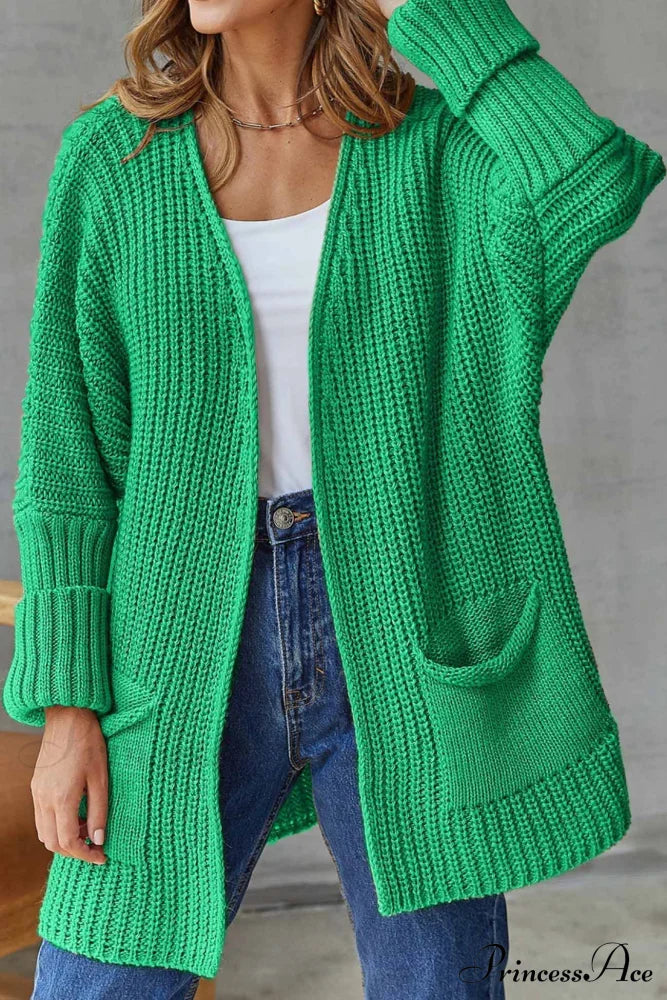 Long Open Front Cardigan Green / S Cardigans