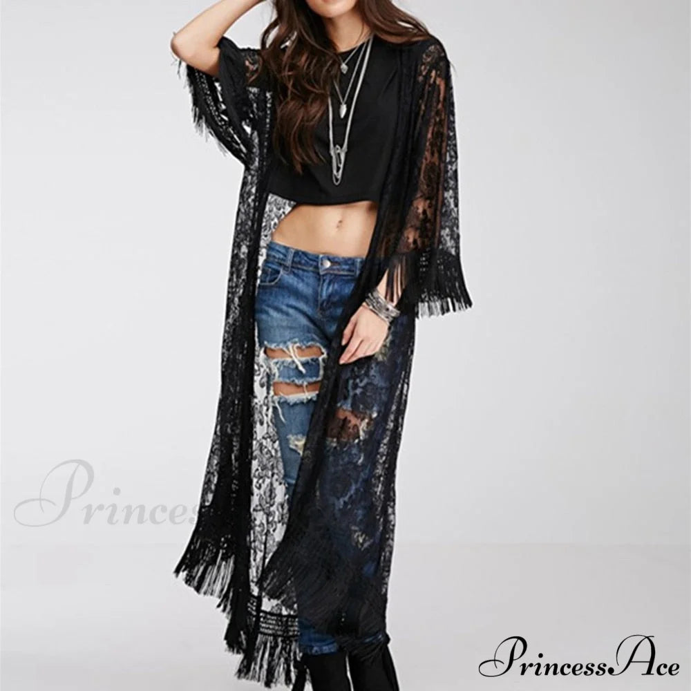 Long Perspective Kimono Loose Tassels Shawl Cardigan