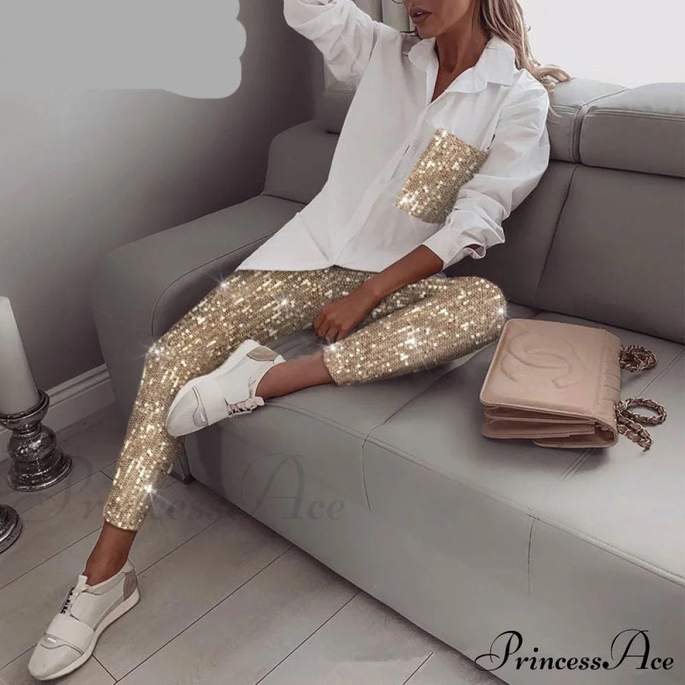 Long Piece Pants Arm Top - Sequin And Set For Outfit Two Women