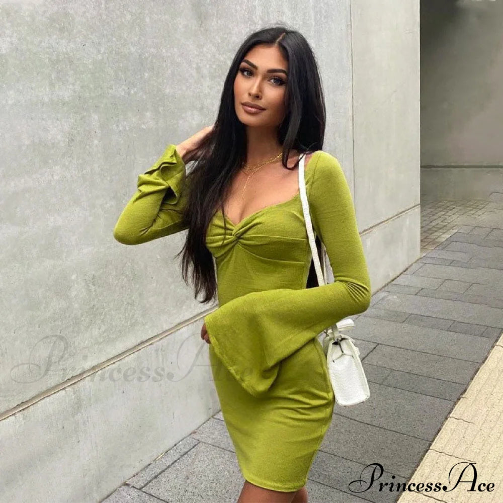 Long Sleeve Blouse Wide Leg Classic Pant Matching Set - Green S / Party Dresses-L