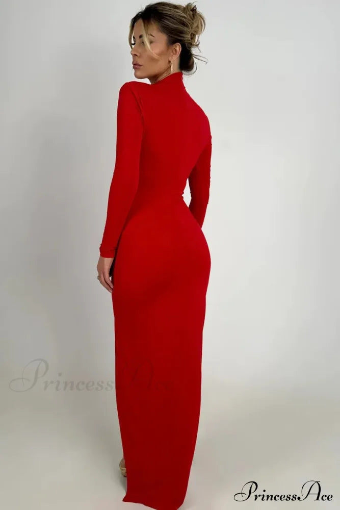 Long Sleeve Bodycon Charming Patchwork Maxi Dress