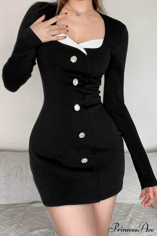 Long Sleeve Bodycon Dress With Buttons Mini Dresses