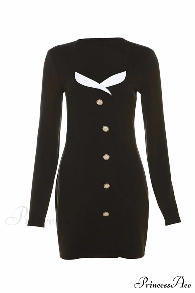 Long Sleeve Bodycon Dress With Buttons Mini Dresses