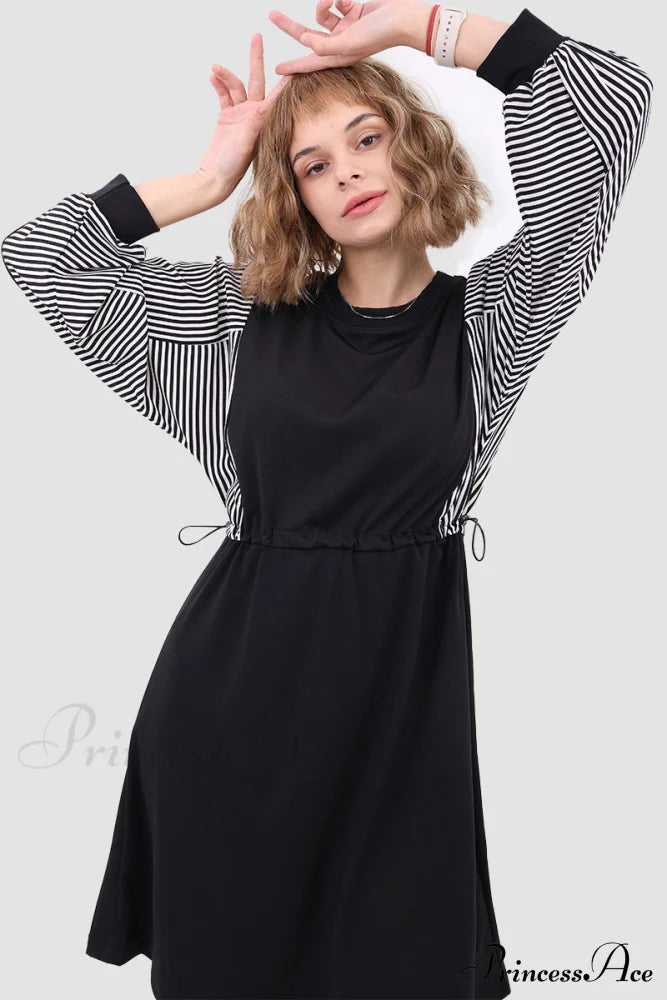 Long Sleeve Dress With Drawstring Waist Black / S Midi Dresses