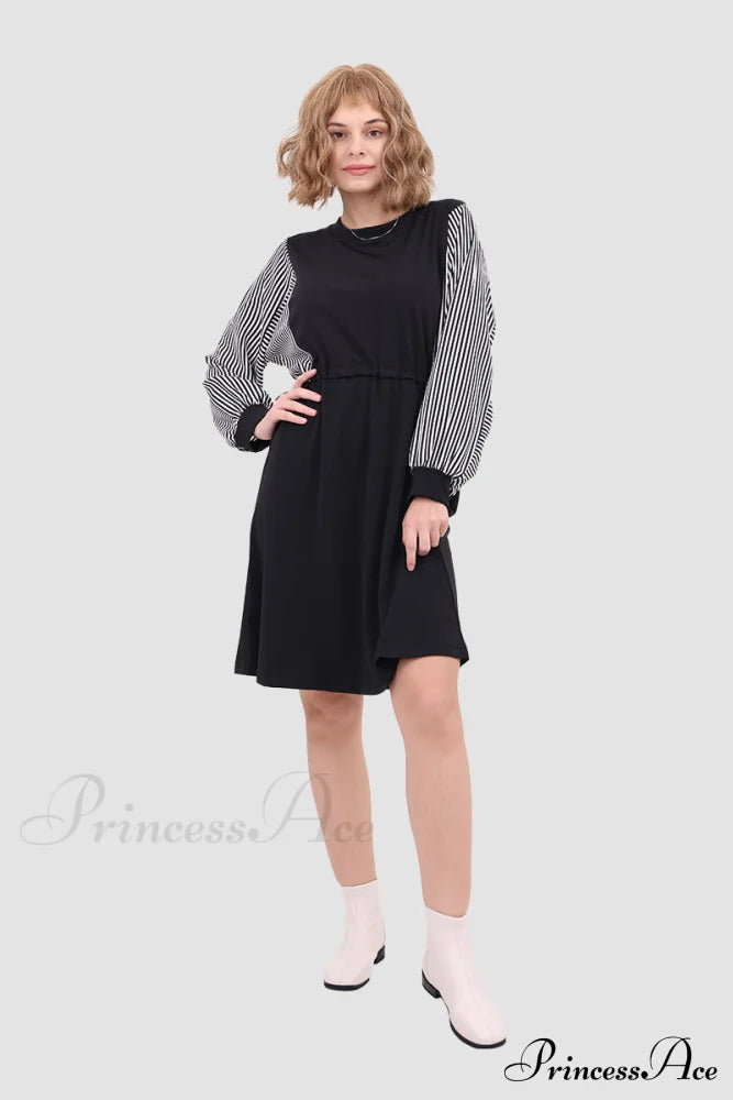 Long Sleeve Dress With Drawstring Waist Midi Dresses