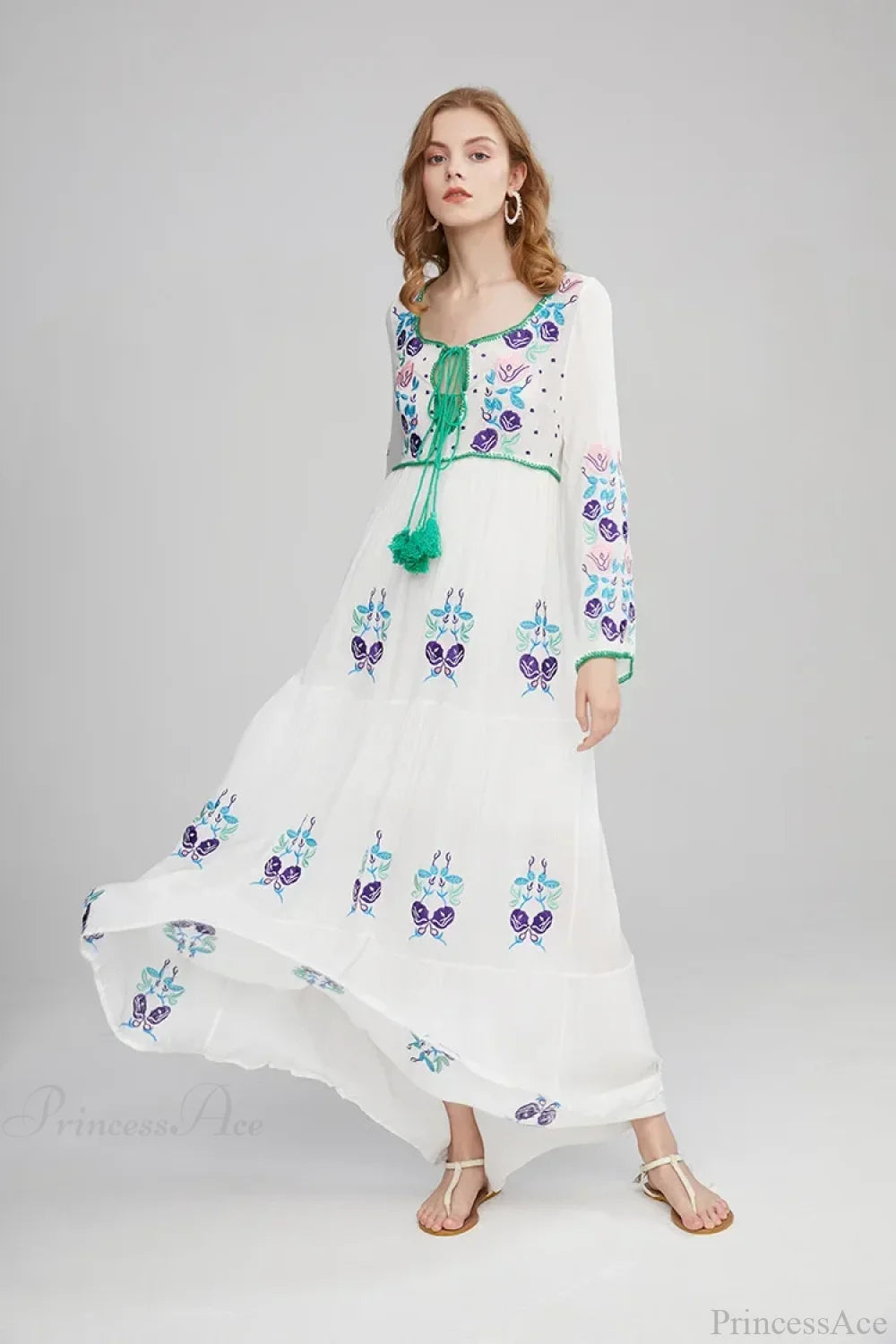 Long Sleeve Ethnic Tunic Maxi Dress bohodress-250126