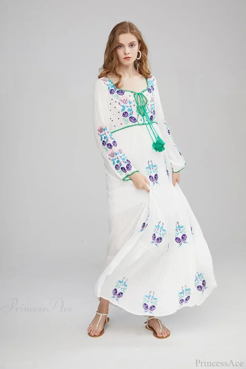 Long Sleeve Ethnic Tunic Maxi Dress bohodress-250126