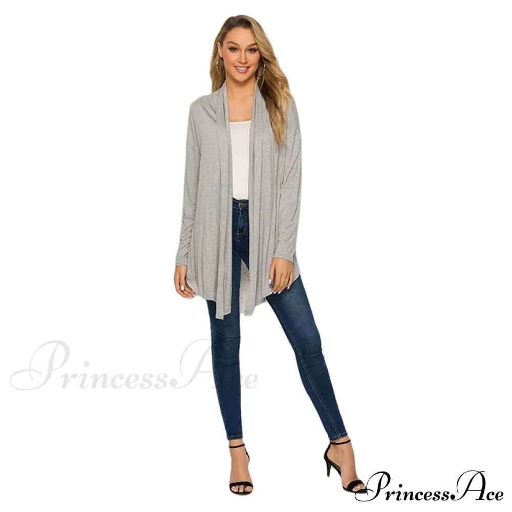 Long Sleeve Loose Irregular Hem Cardigan Gray / S