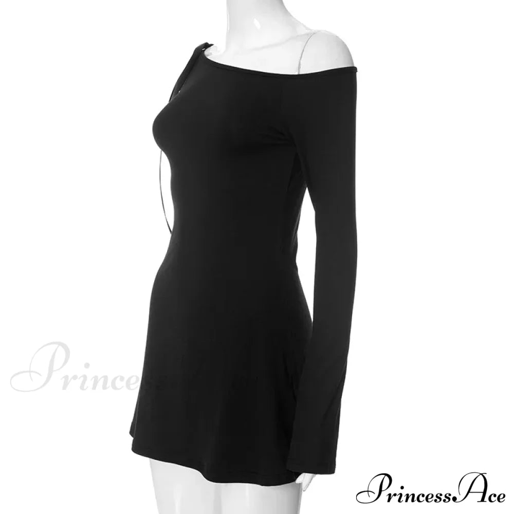Long Sleeve One Shoulder Graceful Ribbon Tie-Up Mini Dress