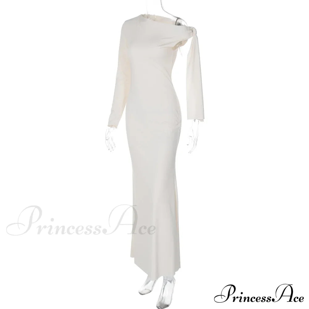 Long Sleeve One Shoulder Graceful Tie Up Bodycon Maxi Dress Fishtail