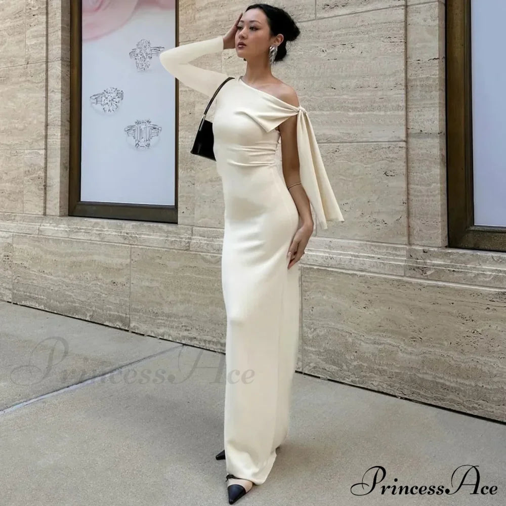 Long Sleeve One Shoulder Graceful Tie Up Bodycon Maxi Dress Fishtail