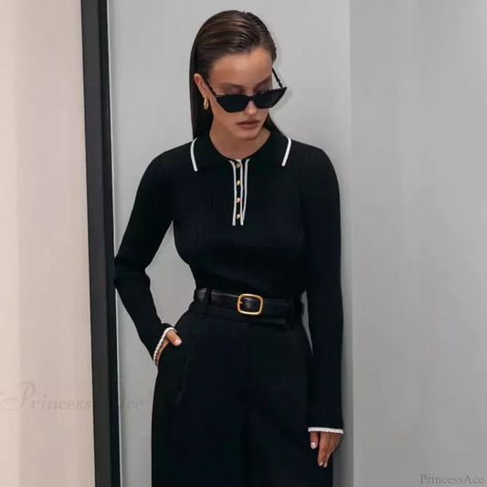 Long Sleeve Patchwork Colorblock Sweater Black / S