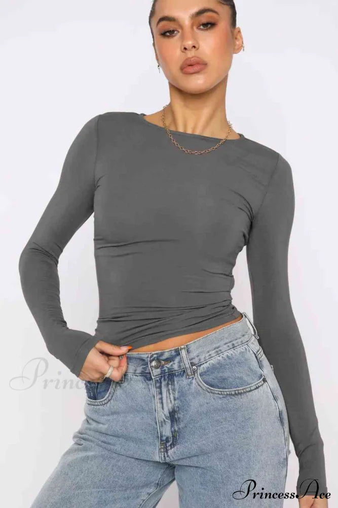 Long-Sleeve Round With Top Bodycon Neck