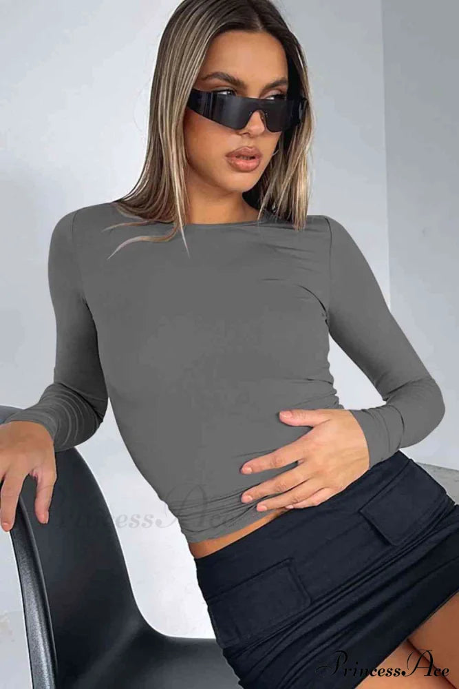 Long-Sleeve Round With Top Bodycon Neck