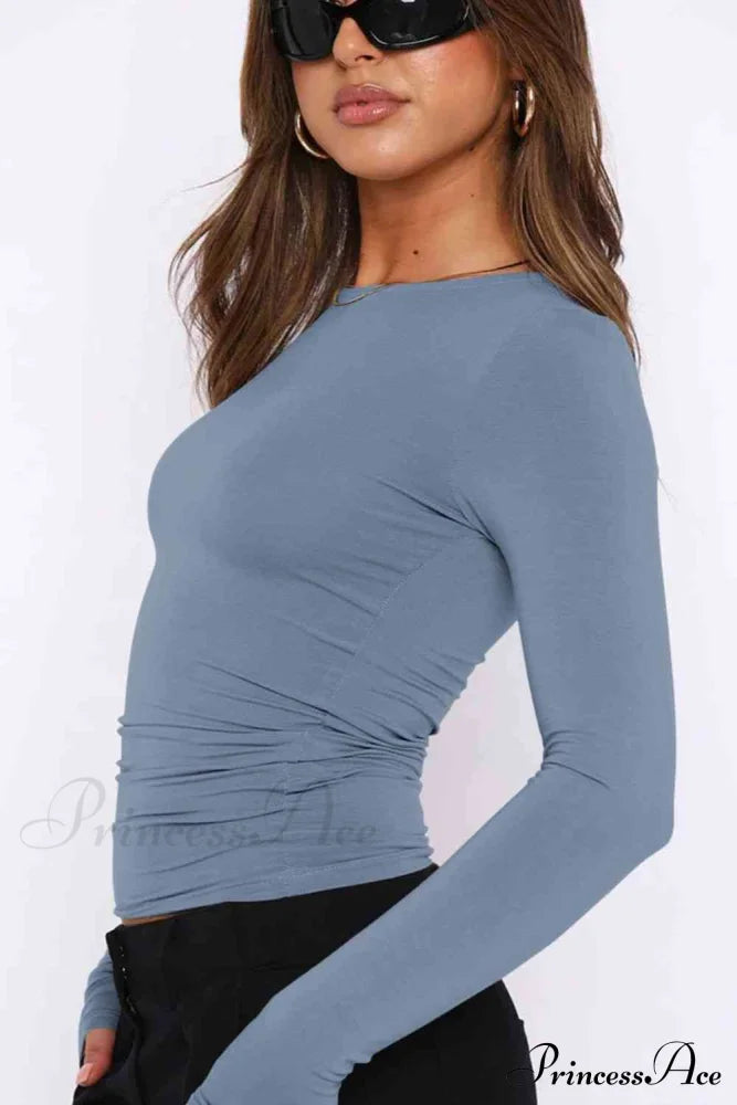 Long-Sleeve Round With Top Bodycon Neck