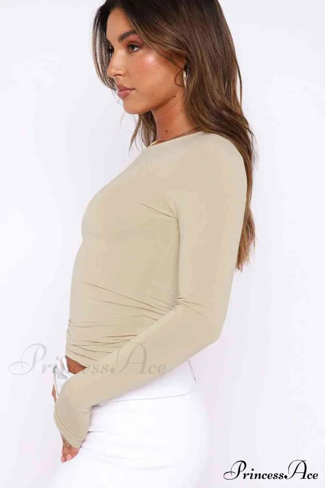 Long-Sleeve Round With Top Bodycon Neck