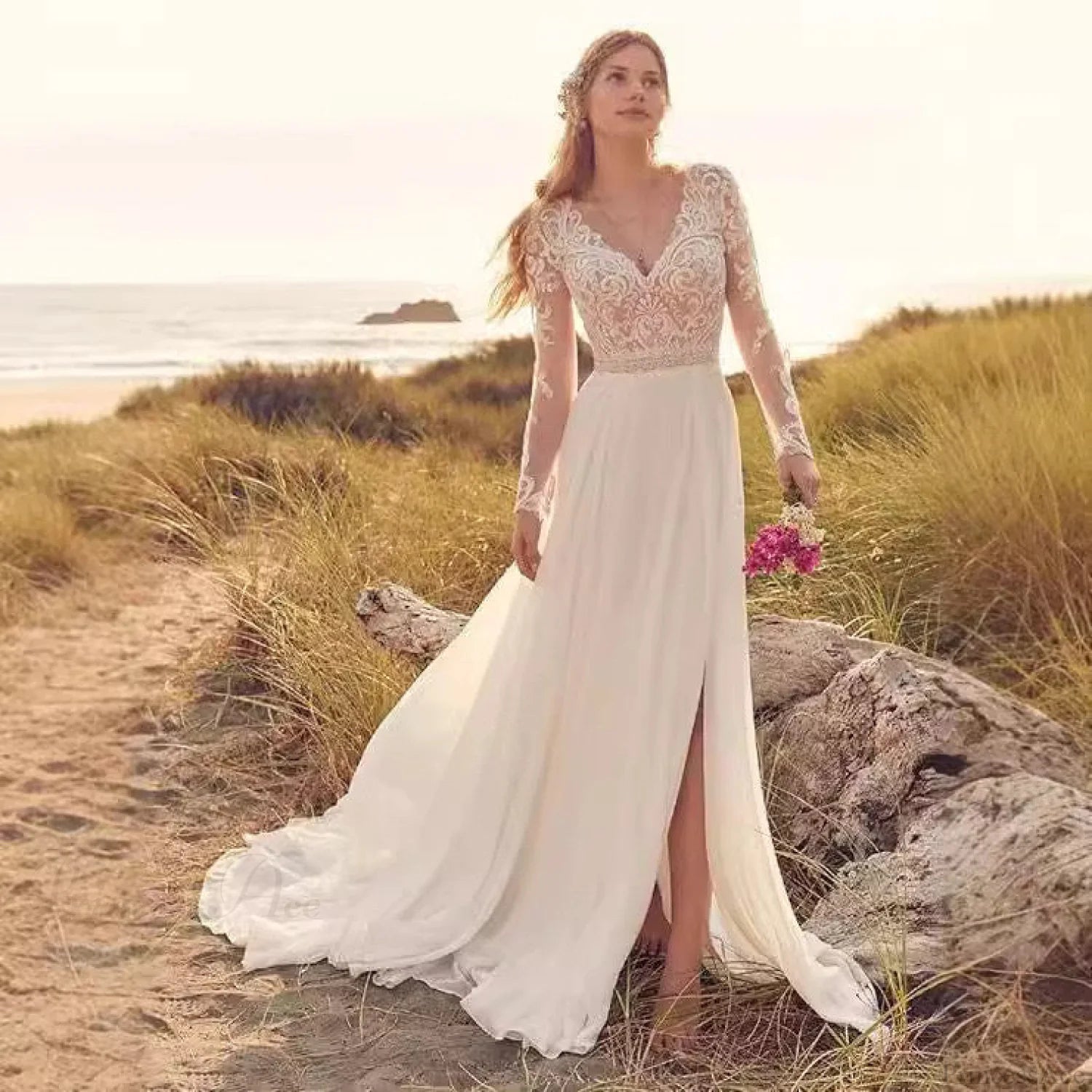 Long Sleeve Sheer Tulle Bridal Wedding Dress weddingdress-250223