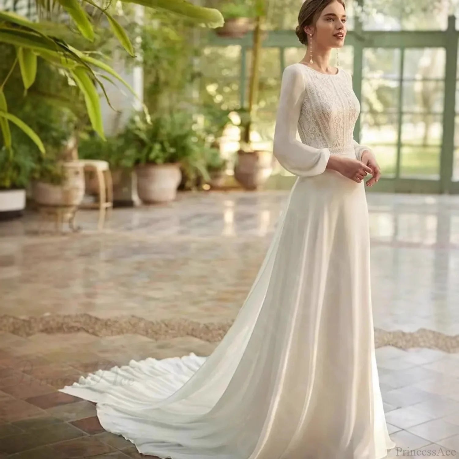Long Sleeve Sheer Tulle Bridal Wedding Dress weddingdress-250223