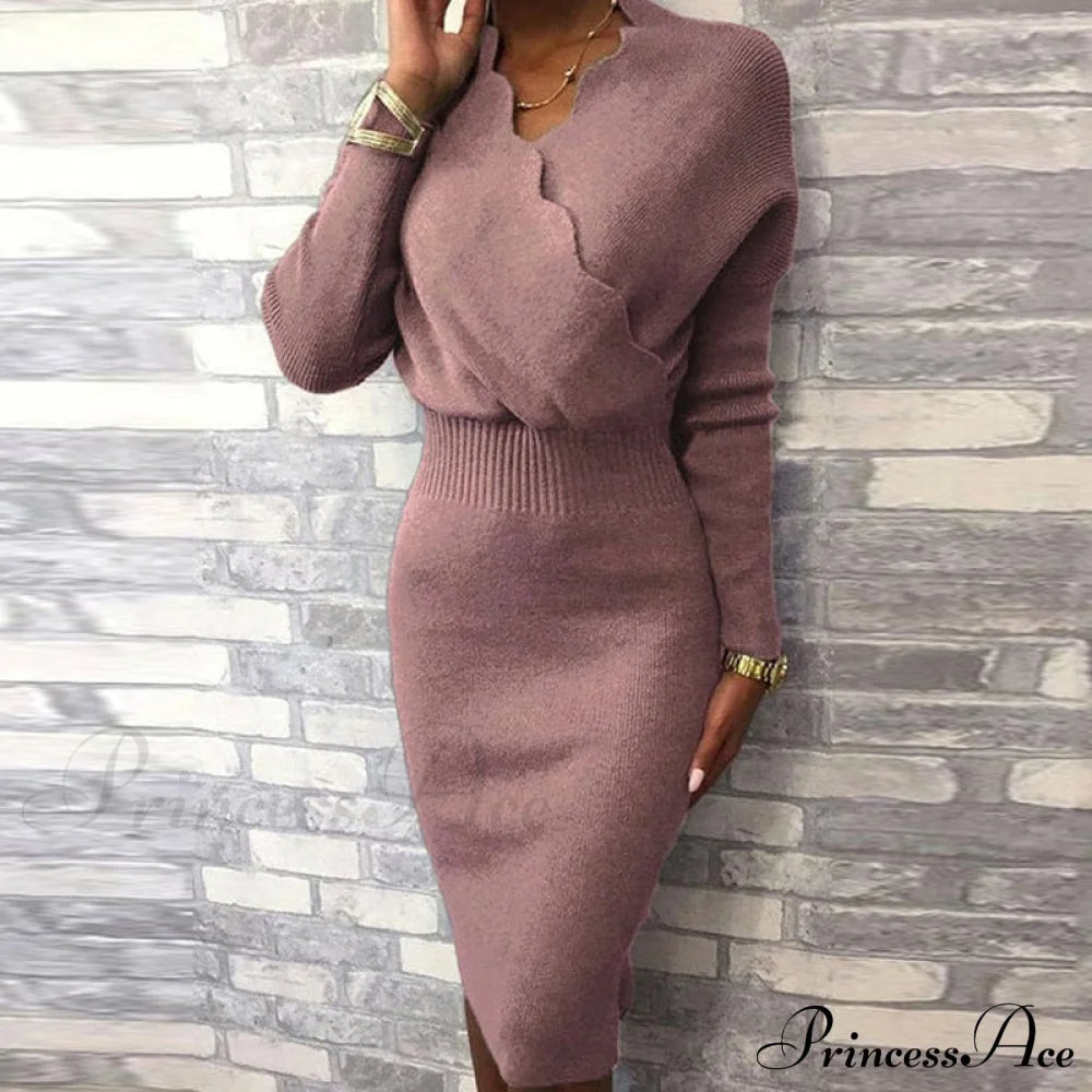 Long Sleeve Slim Fit Knee Dress