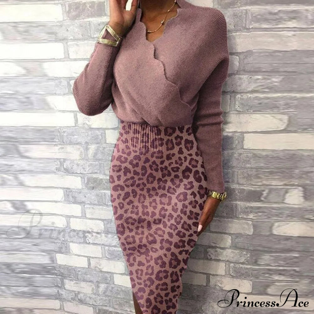 Long Sleeve Slim Fit Knee Dress Purple 1 / M