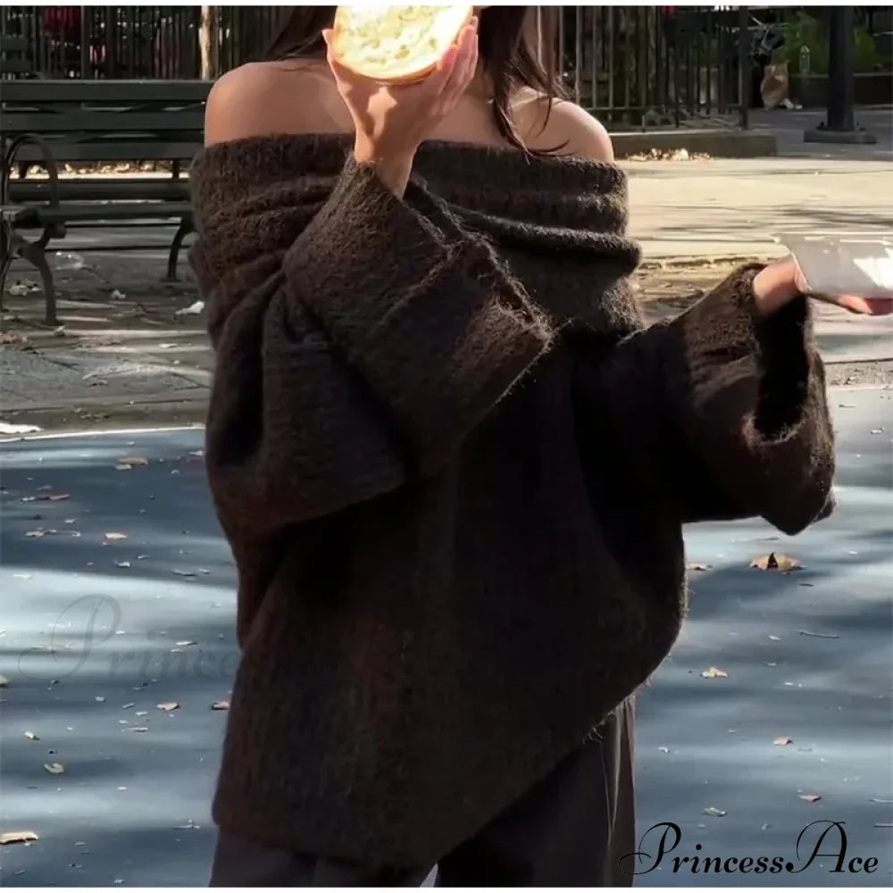 Long Sleeve Stylish Off Shoulder Sweater Sweaters-L