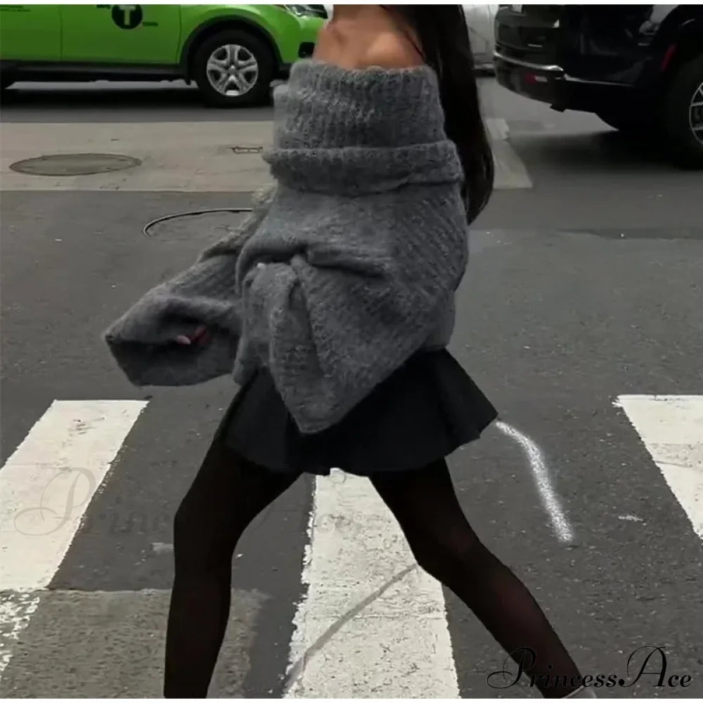 Long Sleeve Stylish Off Shoulder Sweater Sweaters-L