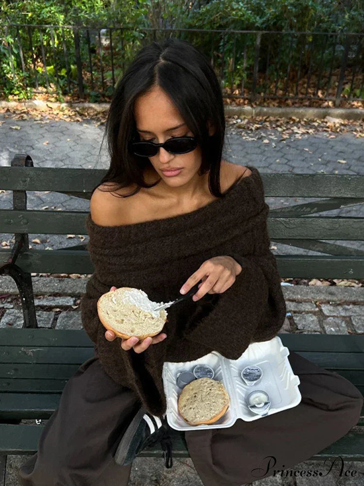 Long Sleeve Stylish Off Shoulder Sweater Sweaters-L