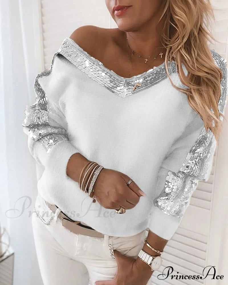 Long Sleeve V Neck Casual Club Party Knitted Sweater Sweaters-L