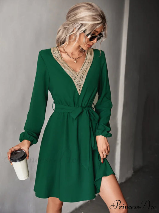 Long-Sleeved For V-Neck Dress Lace Women Coats-L