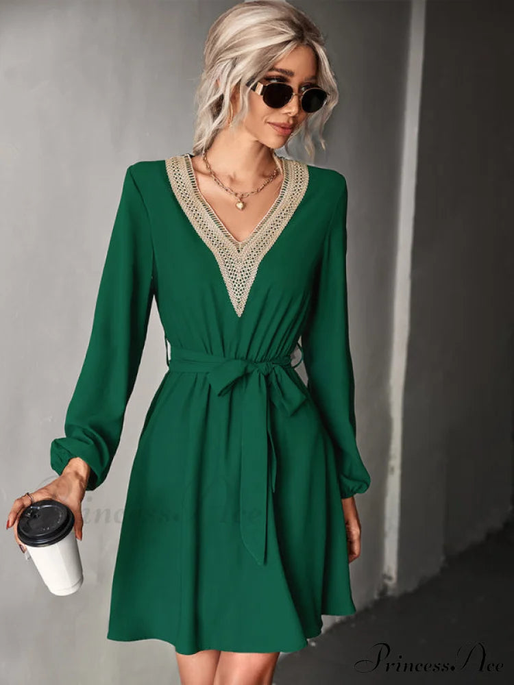 Long-Sleeved For V-Neck Dress Lace Women Coats-L