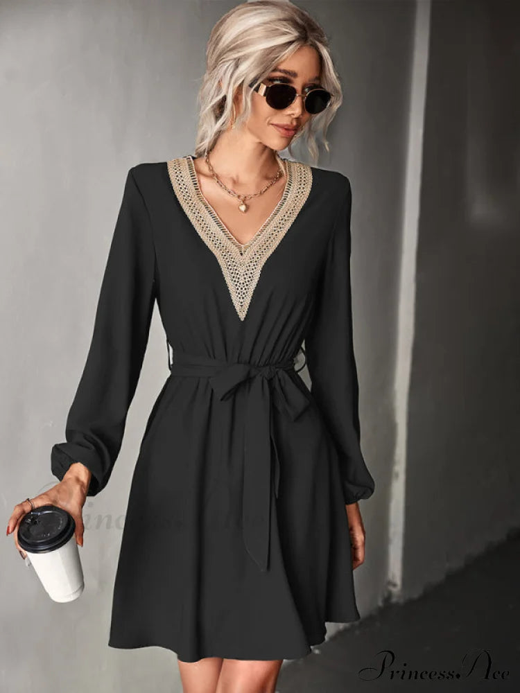 Long-Sleeved For V-Neck Dress Lace Women Coats-L