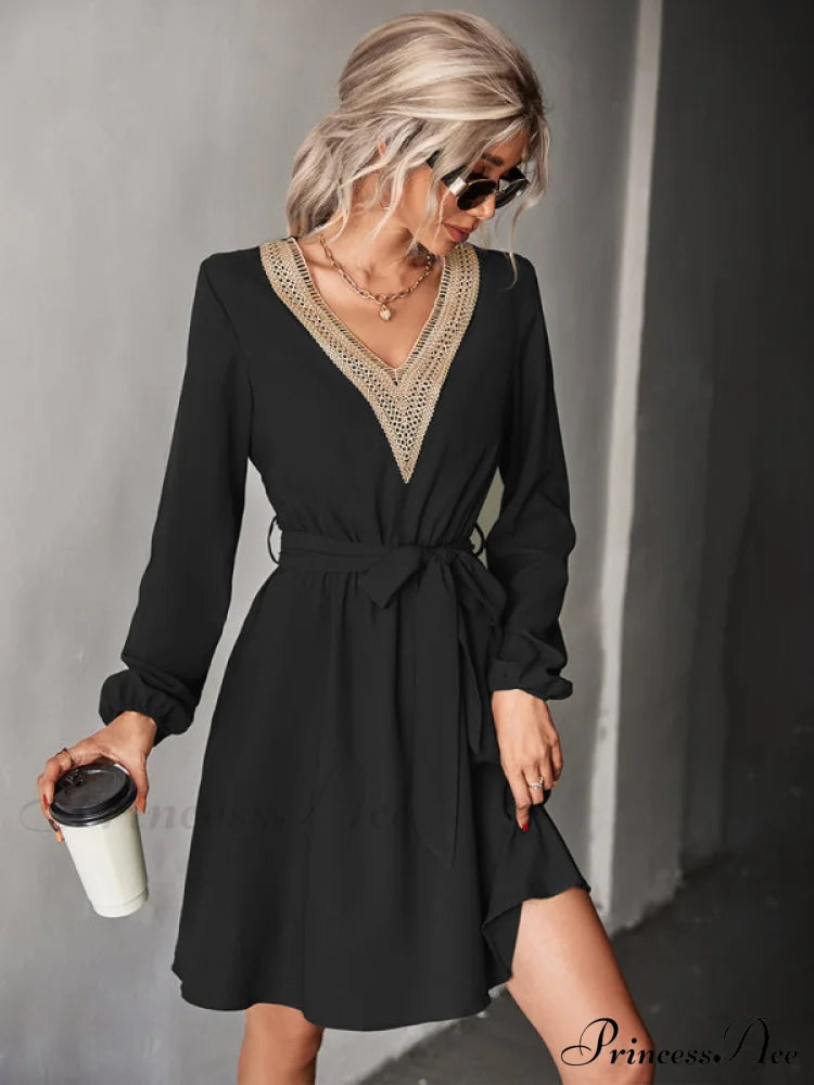 Long-Sleeved For V-Neck Dress Lace Women Coats-L