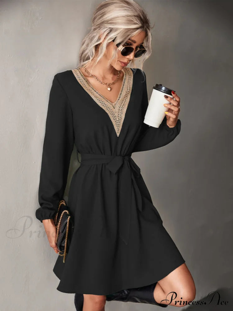 Long-Sleeved For V-Neck Dress Lace Women Coats-L