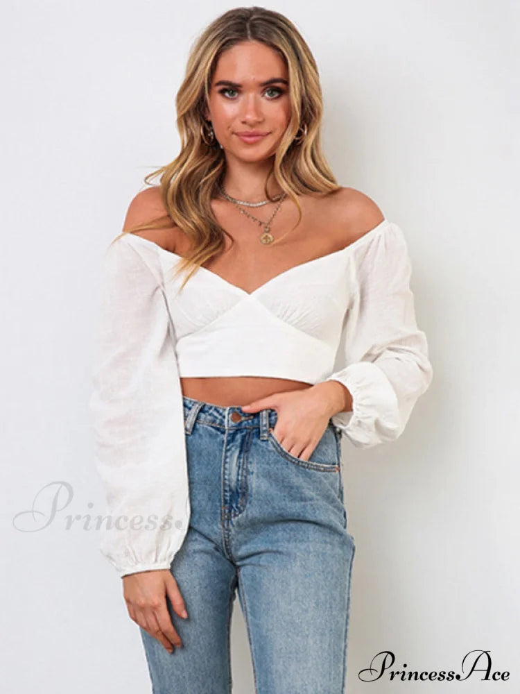 Long-Sleeved With Strap Crop Top V-Neck Women’s Tie