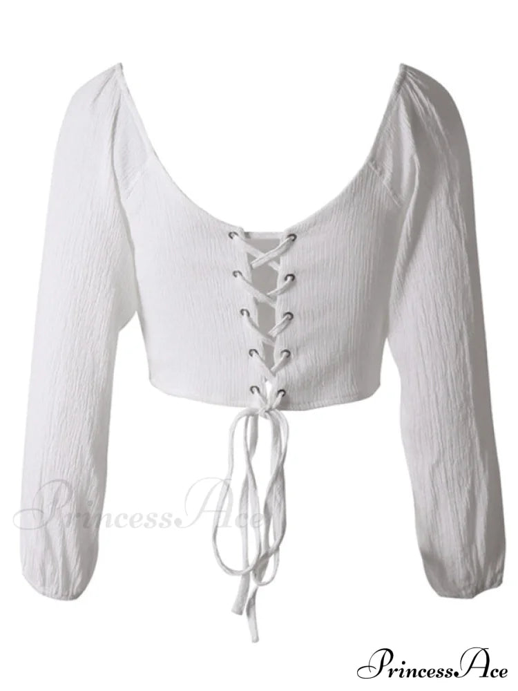 Long-Sleeved With Strap Crop Top V-Neck Women’s Tie