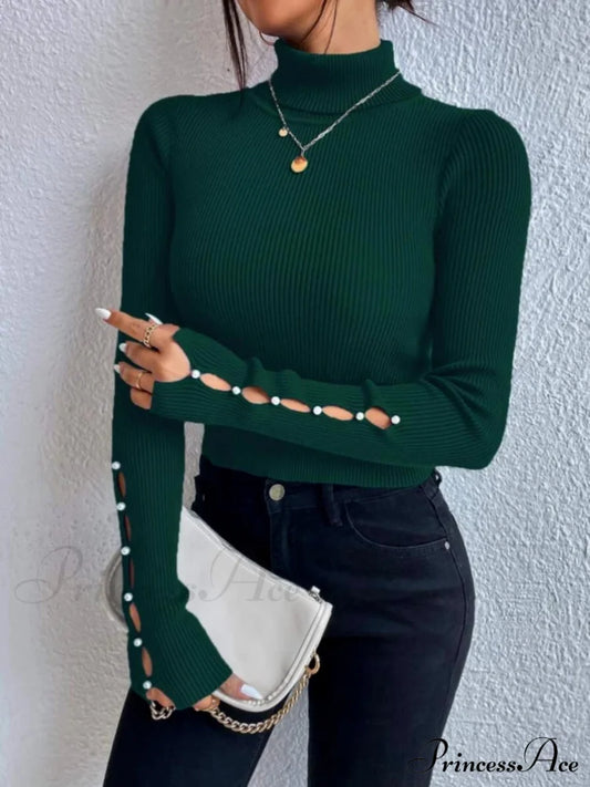 Long Top Rib-Knit With Turtleneck Arm Cutout