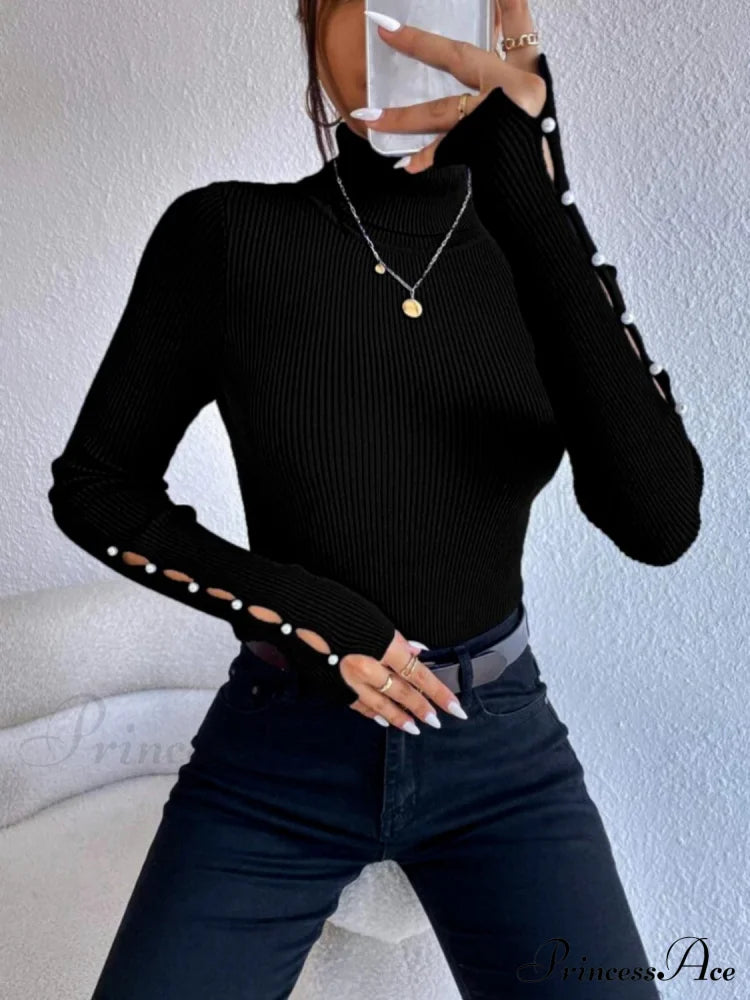 Long Top Rib-Knit With Turtleneck Arm Cutout