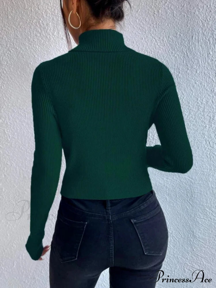 Long Top Rib-Knit With Turtleneck Arm Cutout