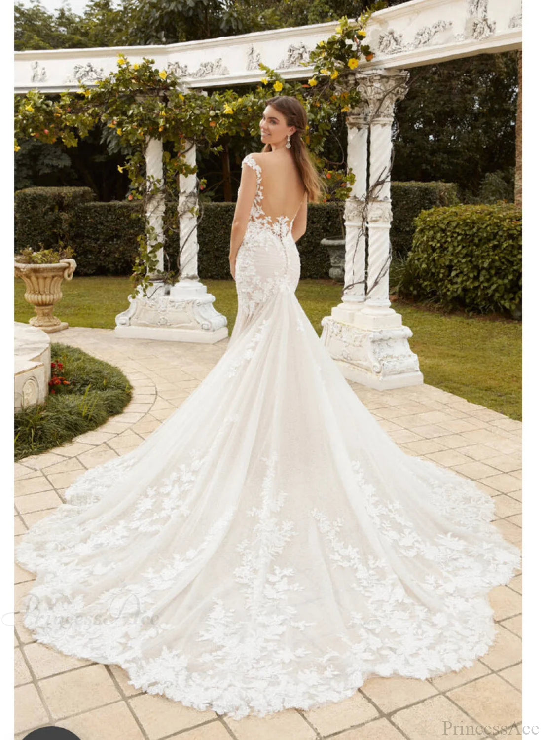 Long Train Lace Bridal Wedding Dress lvory white / 2 weddingdress-250223