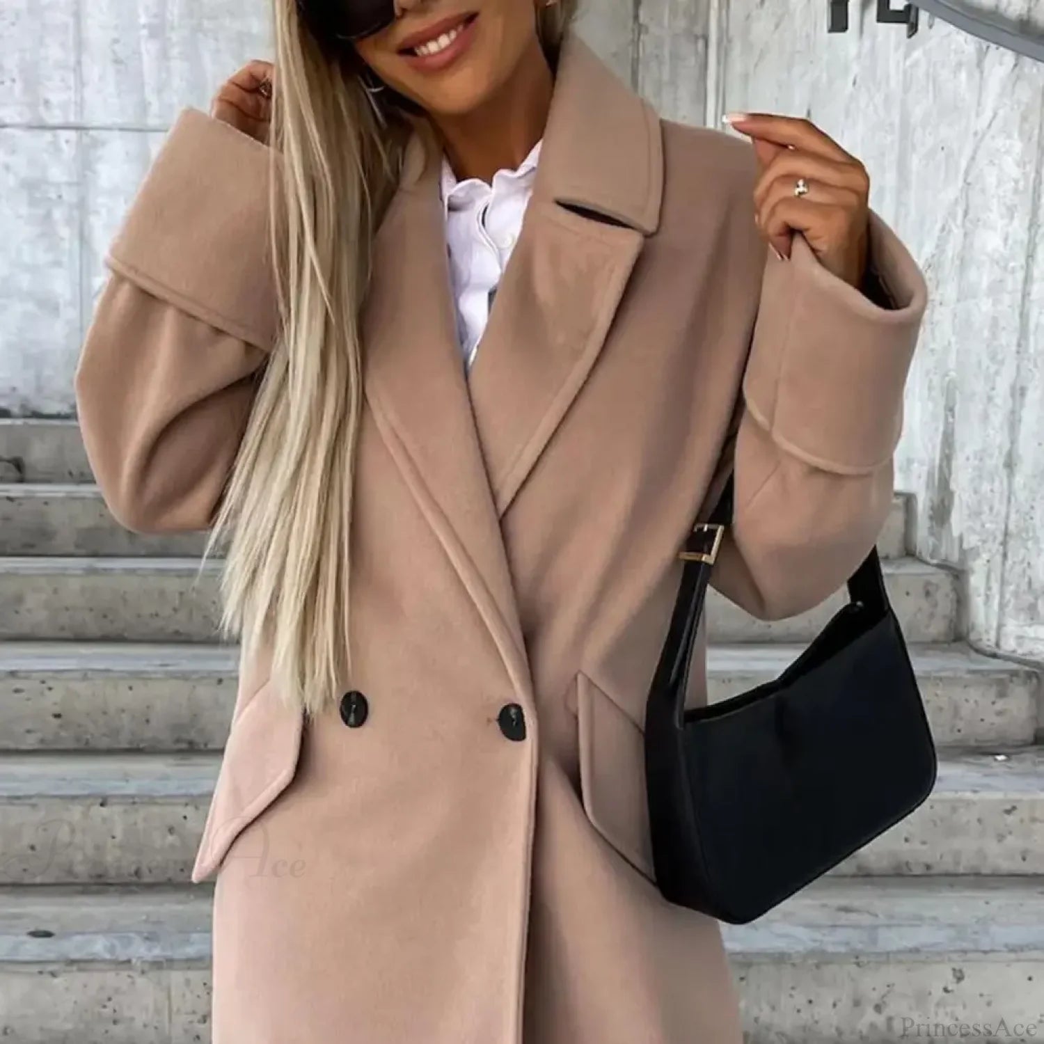 Loose Double-Breasted Windproof Overcoat Light Khaki / S