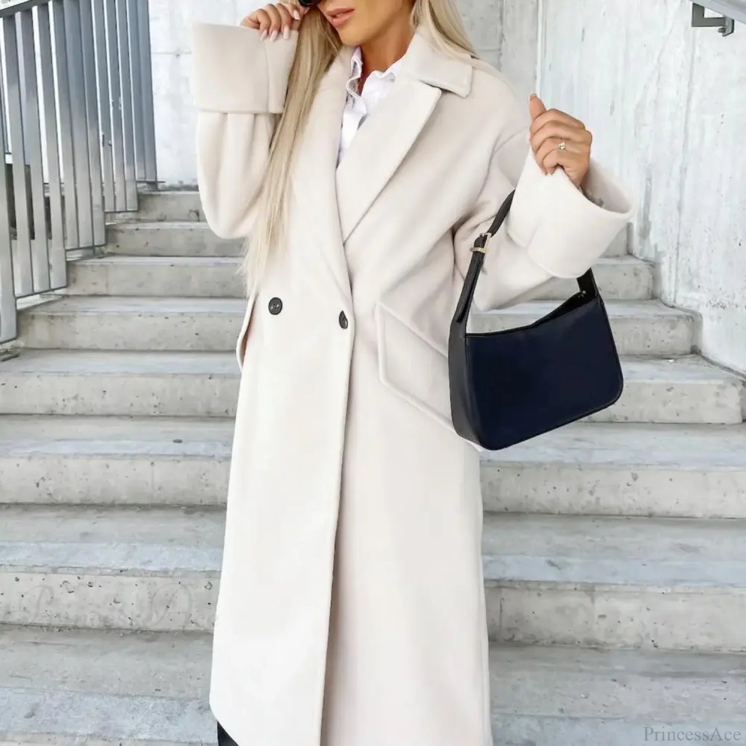 Loose Double-Breasted Windproof Overcoat WHITE / S