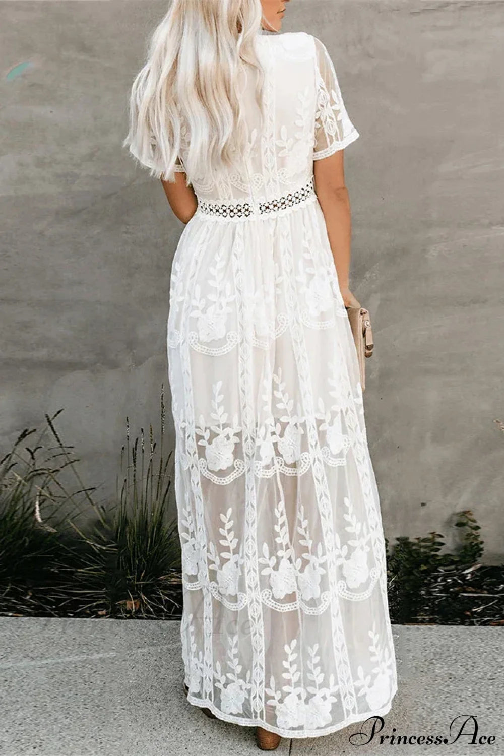 Loose Embroidery White Lace Maxi Boho Dress