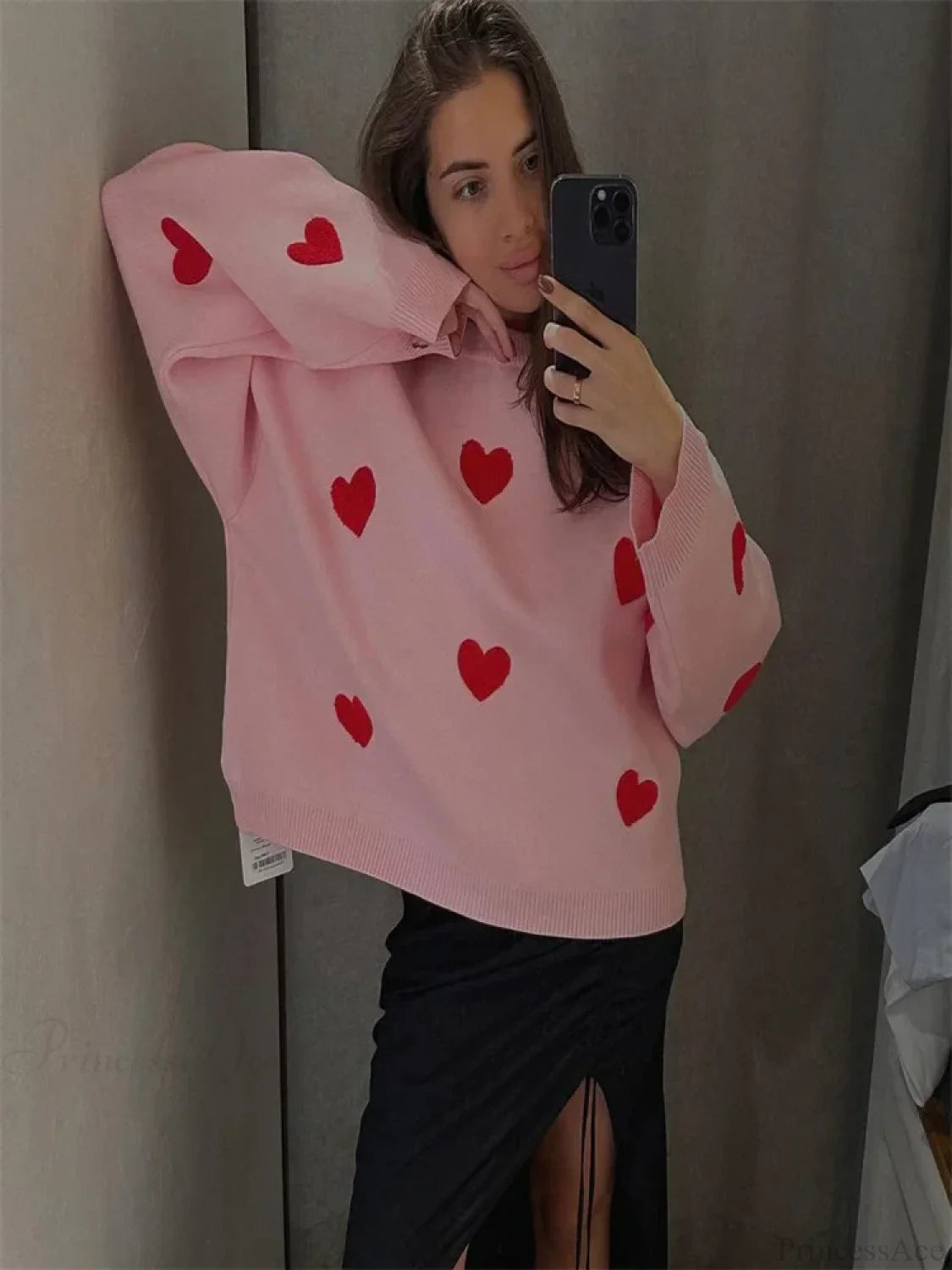 Loose Fashion Patchwork Long Sleeve Sweater Pink / S