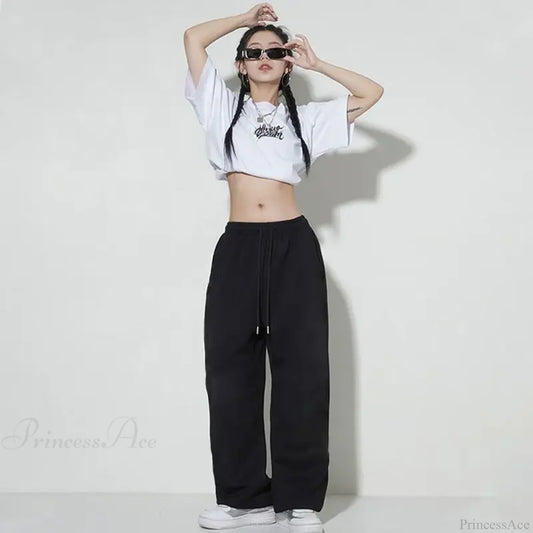 Loose Hip Hop Letter Dance Pants Black / S (38-45KG)