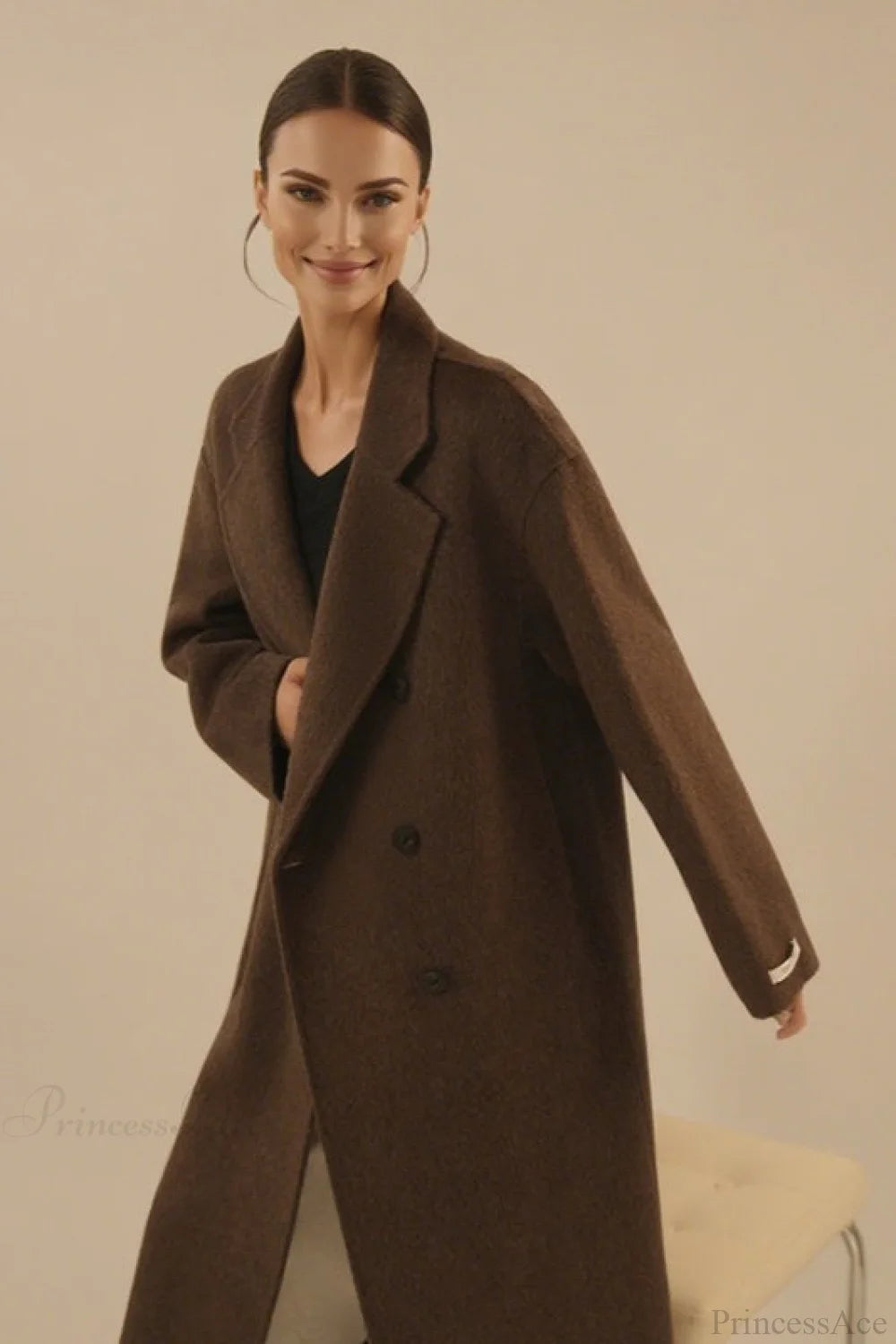 Loose Mid-Length Slouchy Korean Wool Overcoat Brown / XS