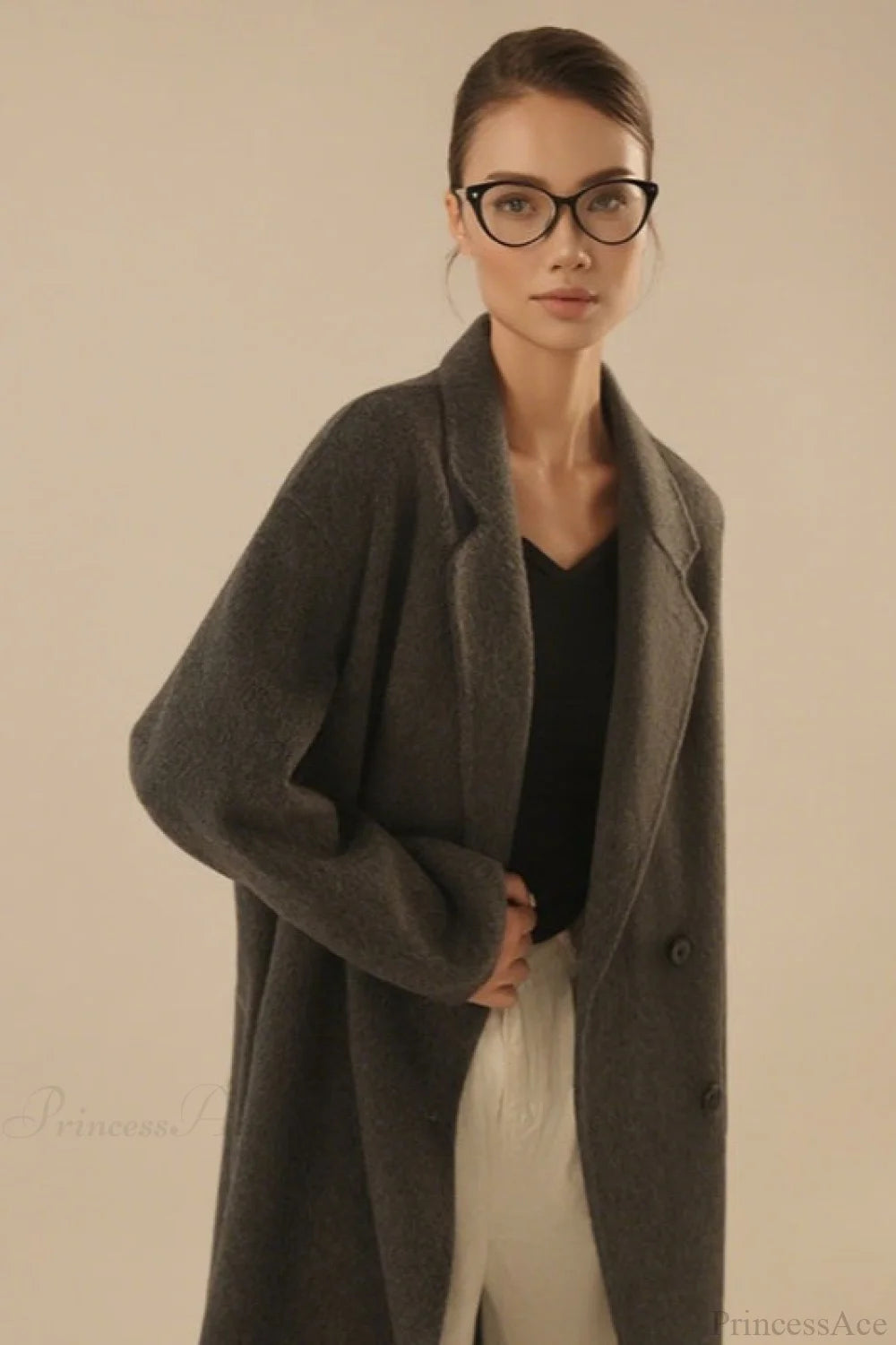 Loose Mid-Length Slouchy Korean Wool Overcoat Grey / XS