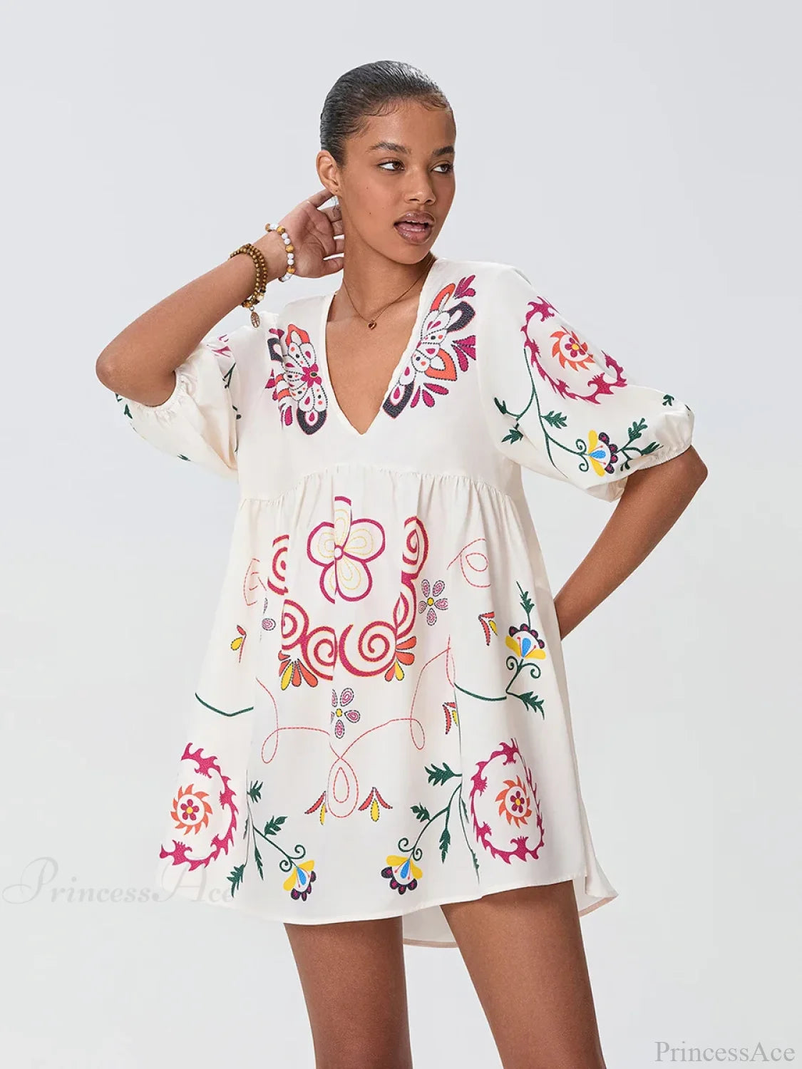 Loose Mini Beach Floral Dress for Vacation floraldress-250126